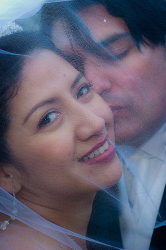 San Mateo Park, San Mateo wedding - groom kissing bride