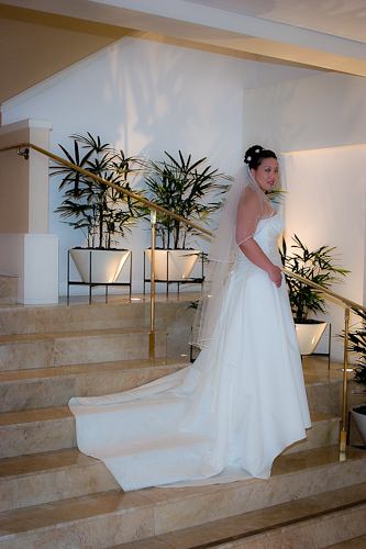 Westin Hotel, Palo Alto wedding - bride on stairs